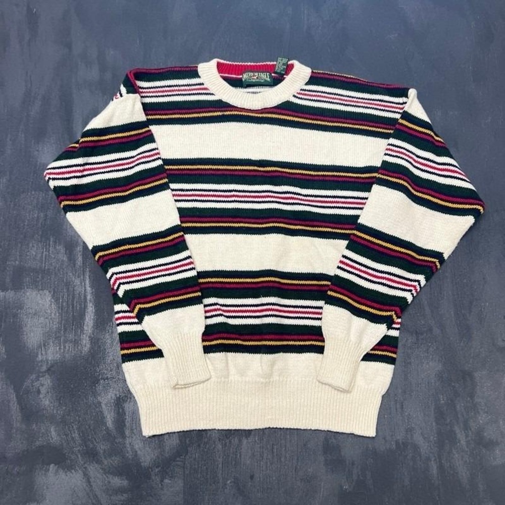 Vintage American‎ Eagle Striped Sweater Medium White 1990s Cotton